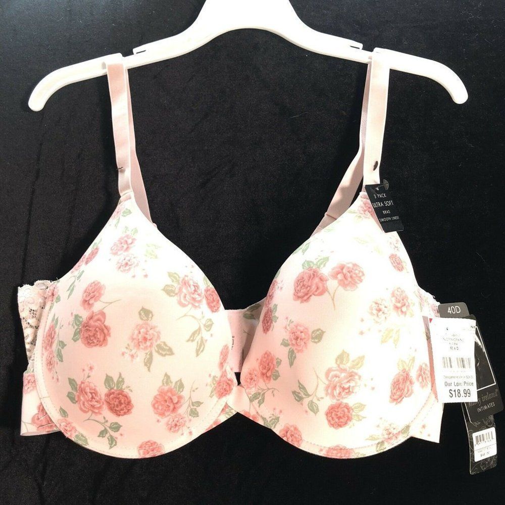 Kathy Ireland Bra Ladies 40D Pink / Pink Floral No Tags Ultra Soft Smooth Line